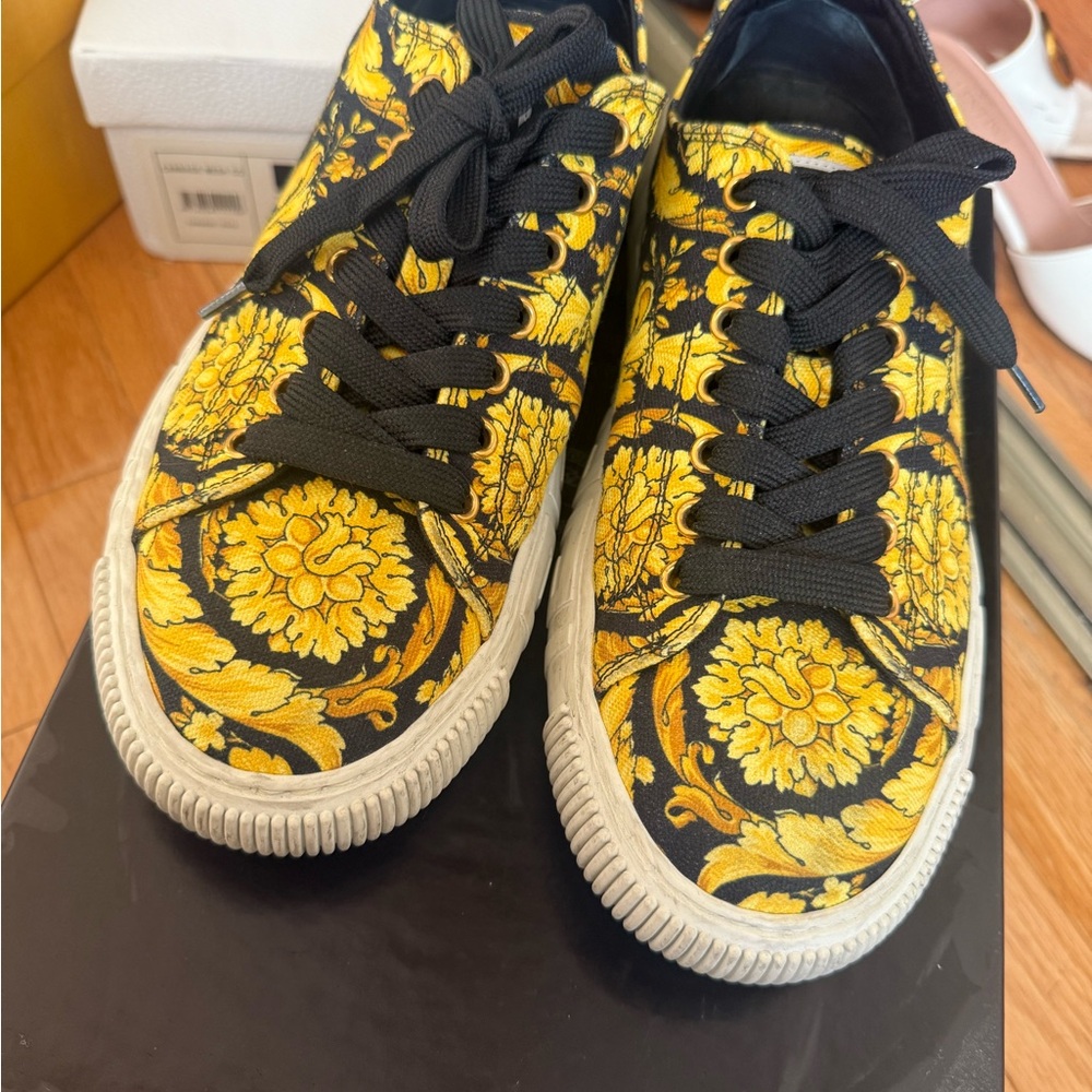 Versace Yellow and Black Baroque Sneakers